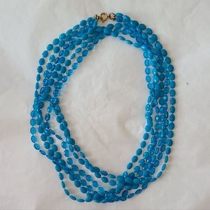Vintage 70s Triple Strand Blue Plastic Necklace 40" Long